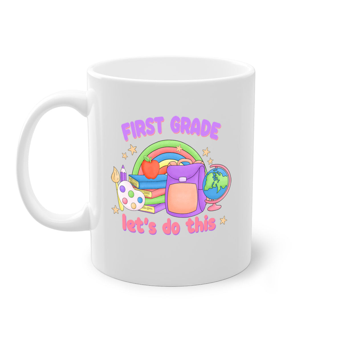 A stylish two-tone ceramic coffee mug with a colored handle and interior, available in five colors, perfect for coffee or tea.