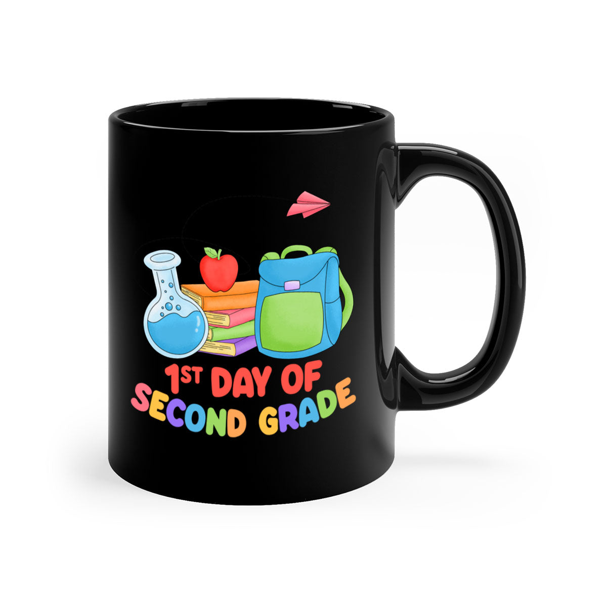 A colorful two-tone ceramic mug celebrating the 2nd day of 2nd grade, featuring a glossy finish and easy-grip handle.