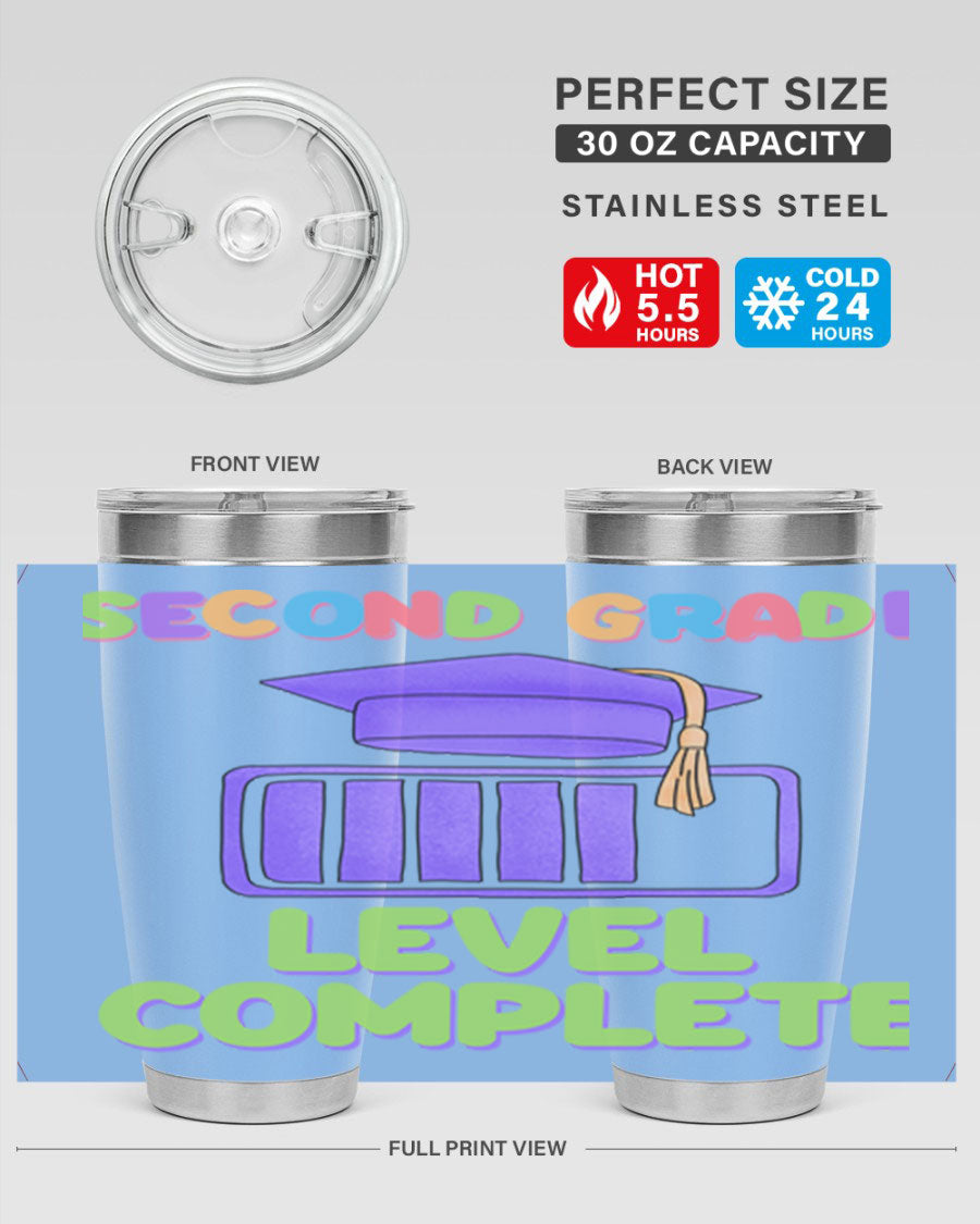 A 20oz stainless steel tumbler with a vibrant design, featuring a press-in lid and double wall vacuum insulation for temperature retention.