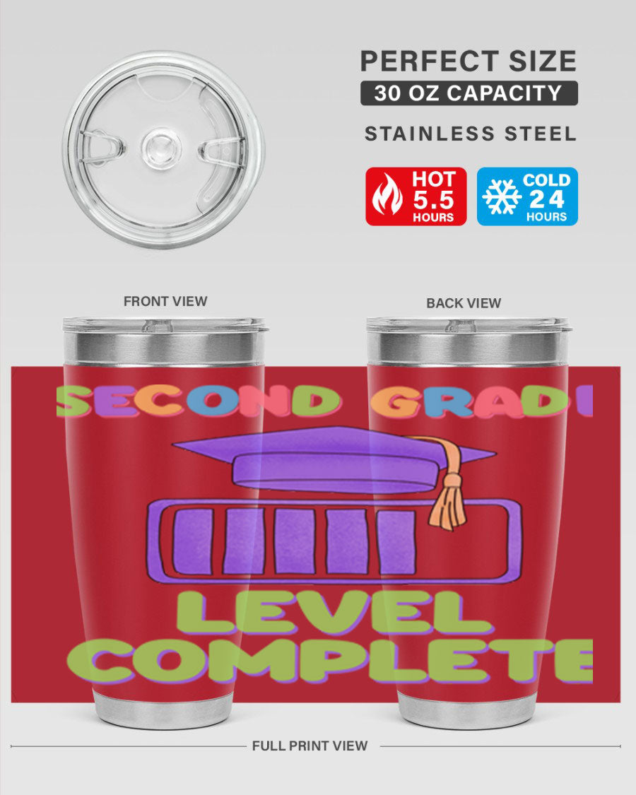 A 20oz stainless steel tumbler with a vibrant design, featuring a press-in lid and double wall vacuum insulation for temperature retention.