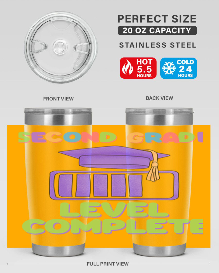 A 20oz stainless steel tumbler with a vibrant design, featuring a press-in lid and double wall vacuum insulation for temperature retention.