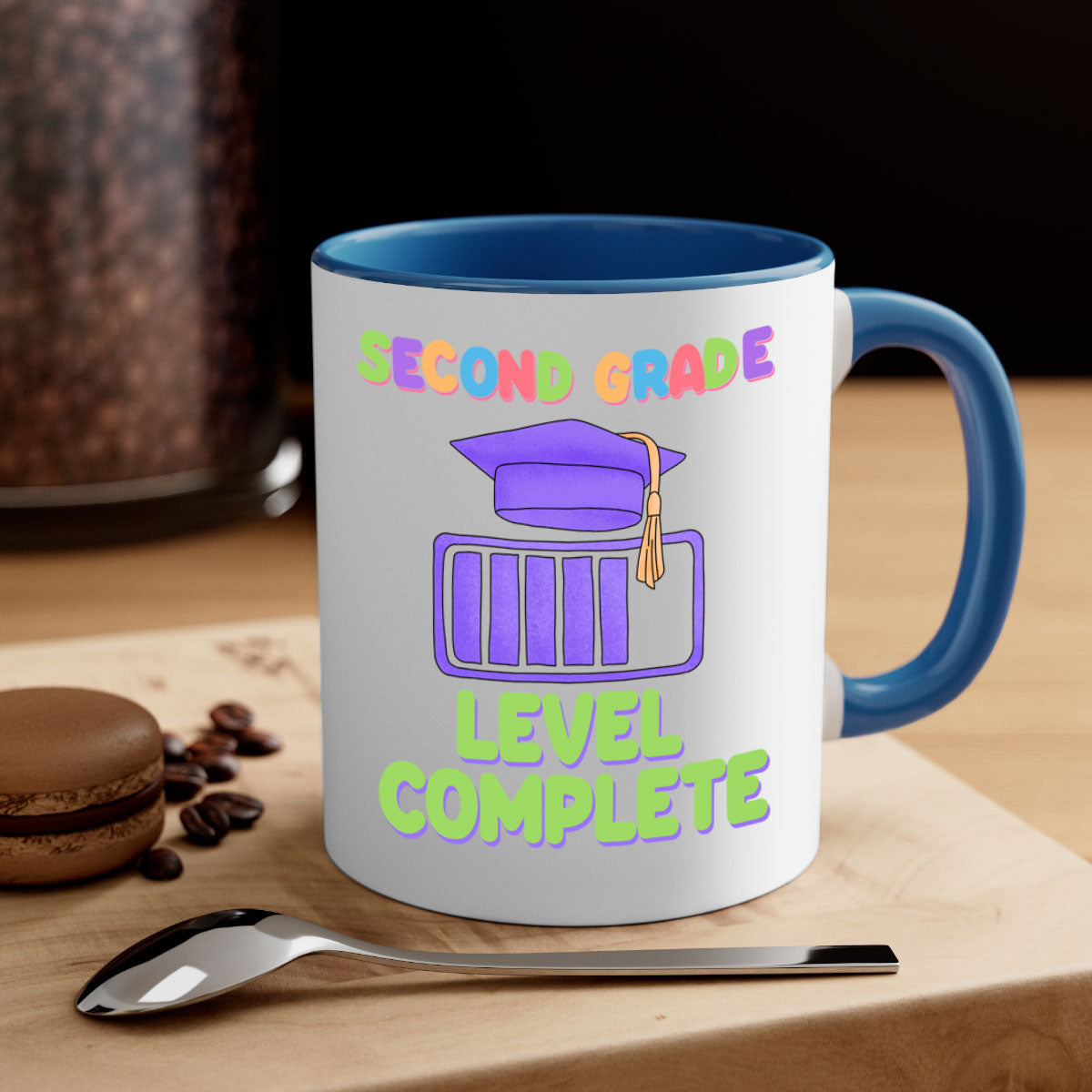 A stylish two-tone 2nd Grade Level Complete 7# Mug with a colored handle and glossy finish, available in multiple colors.
