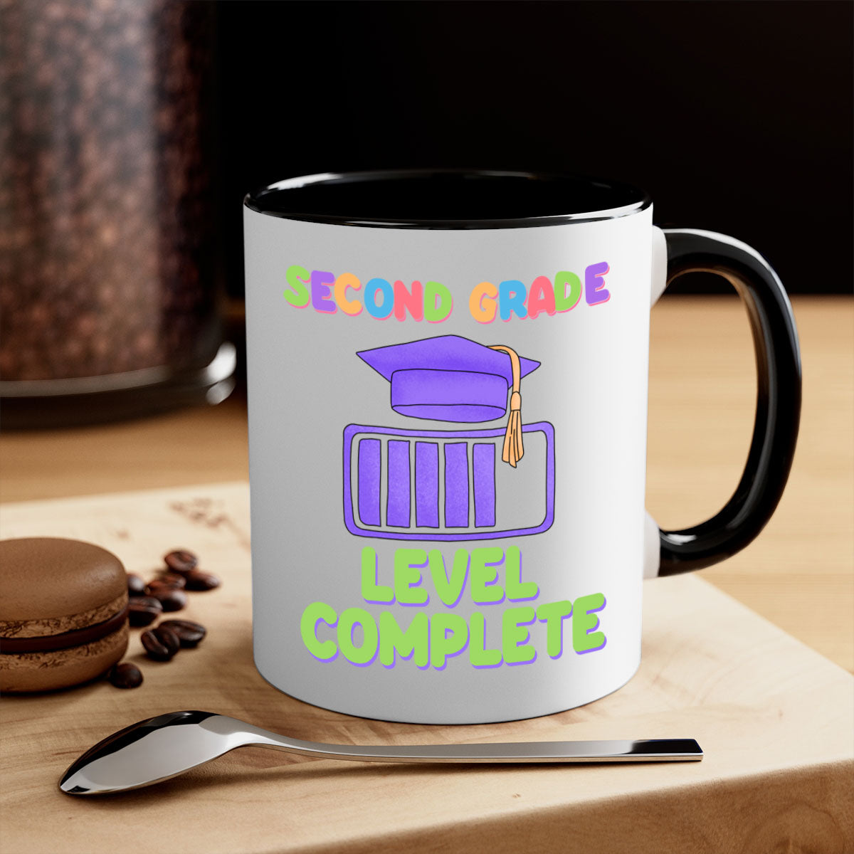 A stylish two-tone 2nd Grade Level Complete 7# Mug with a colored handle and glossy finish, available in multiple colors.