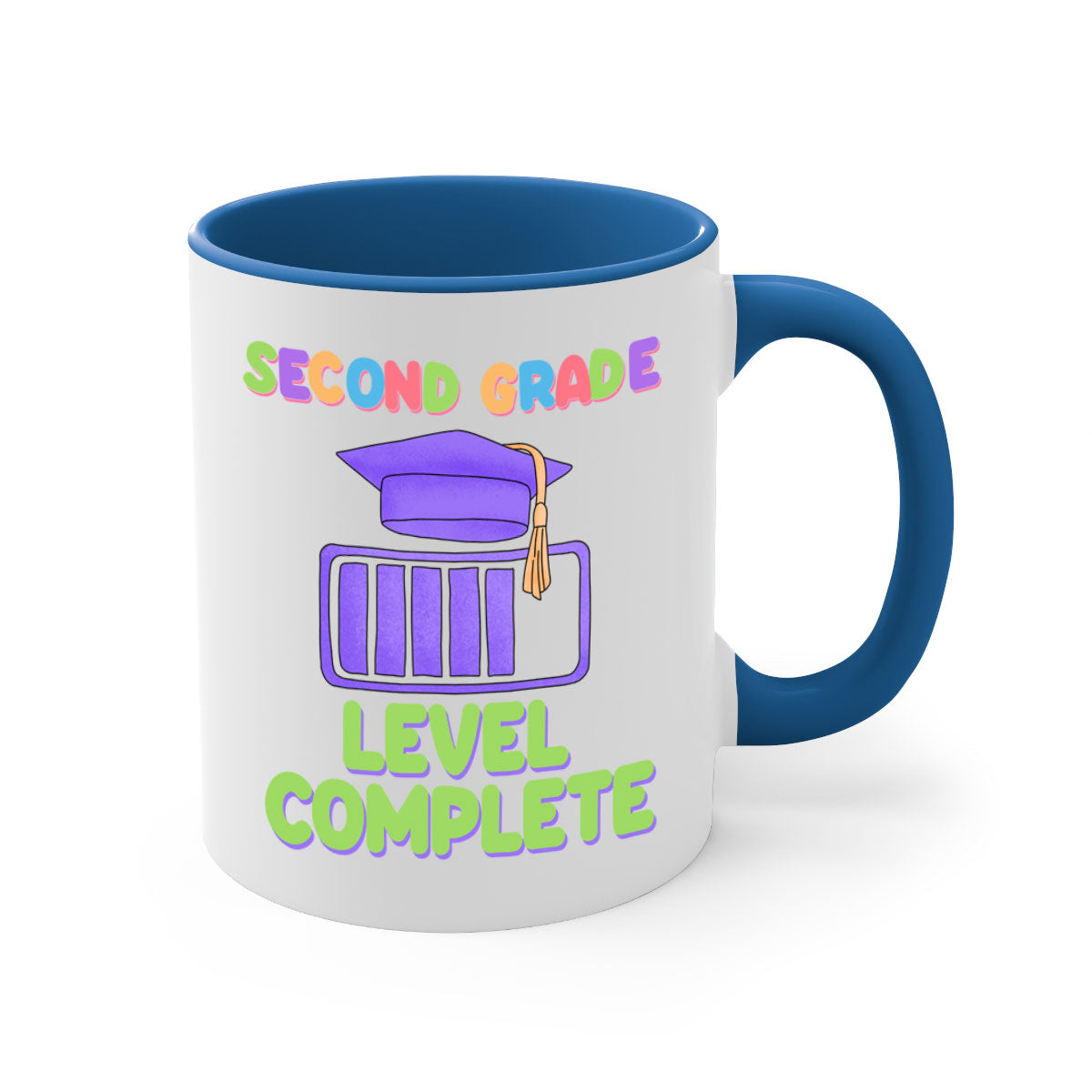 A stylish two-tone 2nd Grade Level Complete 7# Mug with a colored handle and glossy finish, available in multiple colors.
