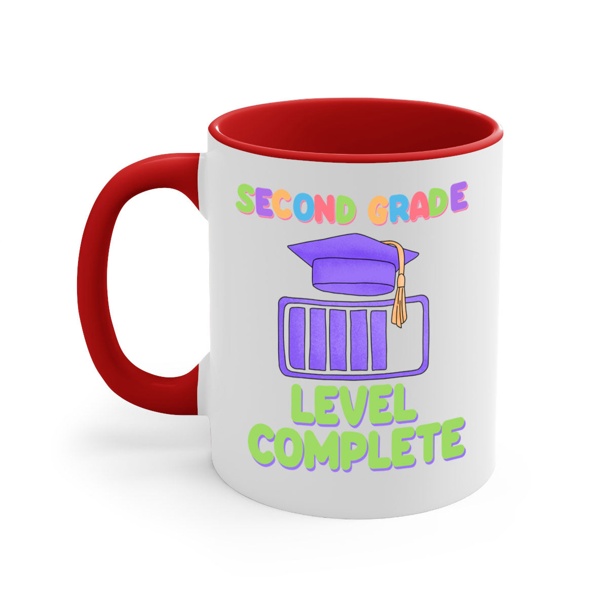 A stylish two-tone 2nd Grade Level Complete 7# Mug with a colored handle and glossy finish, available in multiple colors.