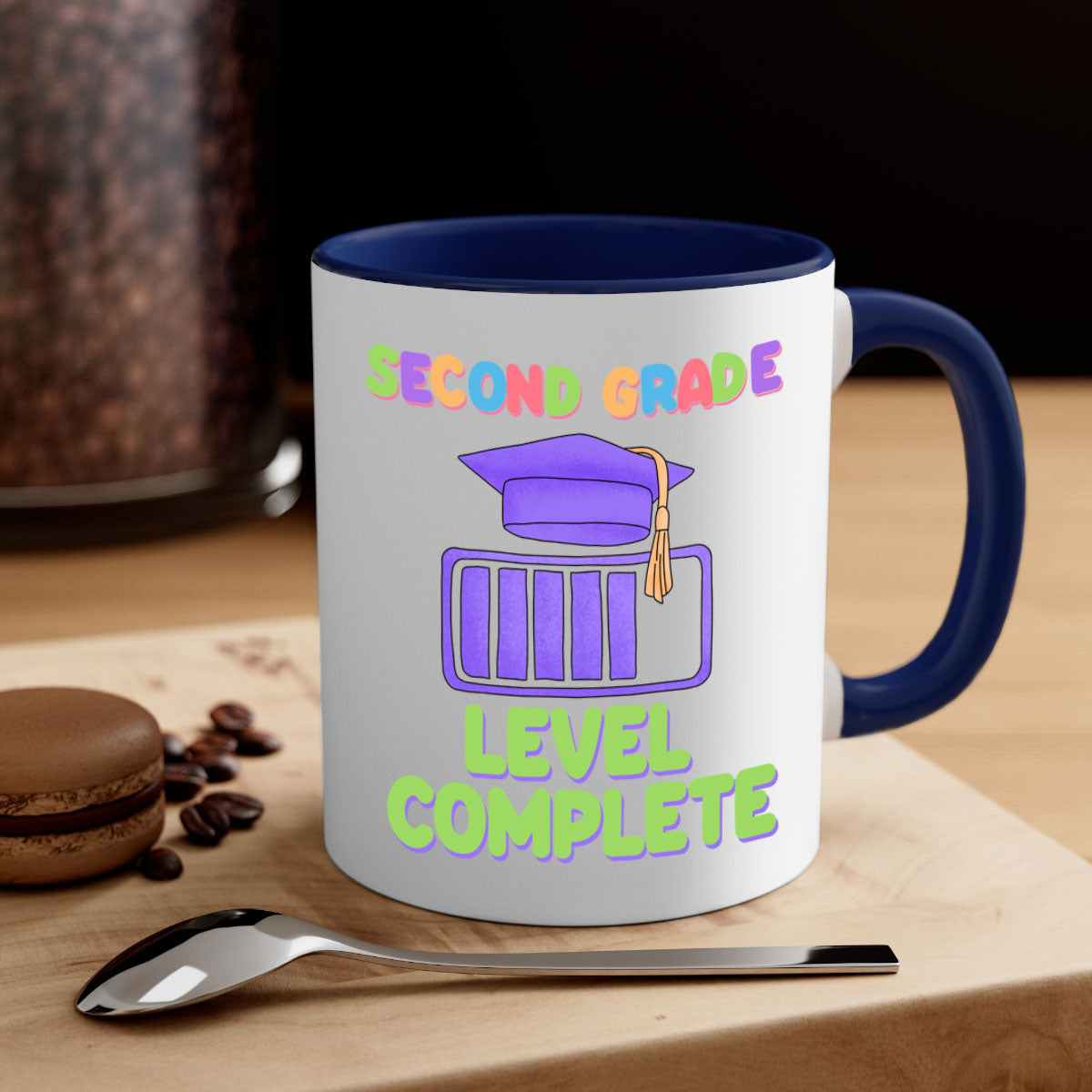 A stylish two-tone 2nd Grade Level Complete 7# Mug with a colored handle and glossy finish, available in multiple colors.