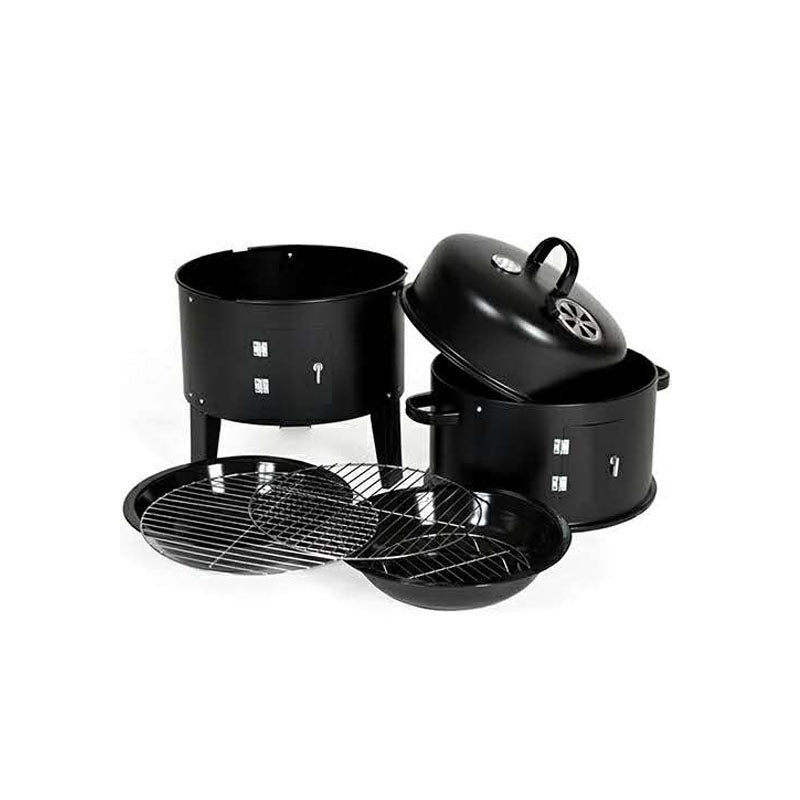 3 in 1 Multi Layer Outdoor BBQ Grill Roaster showcasing its three layers and dual door design for versatile cooking.