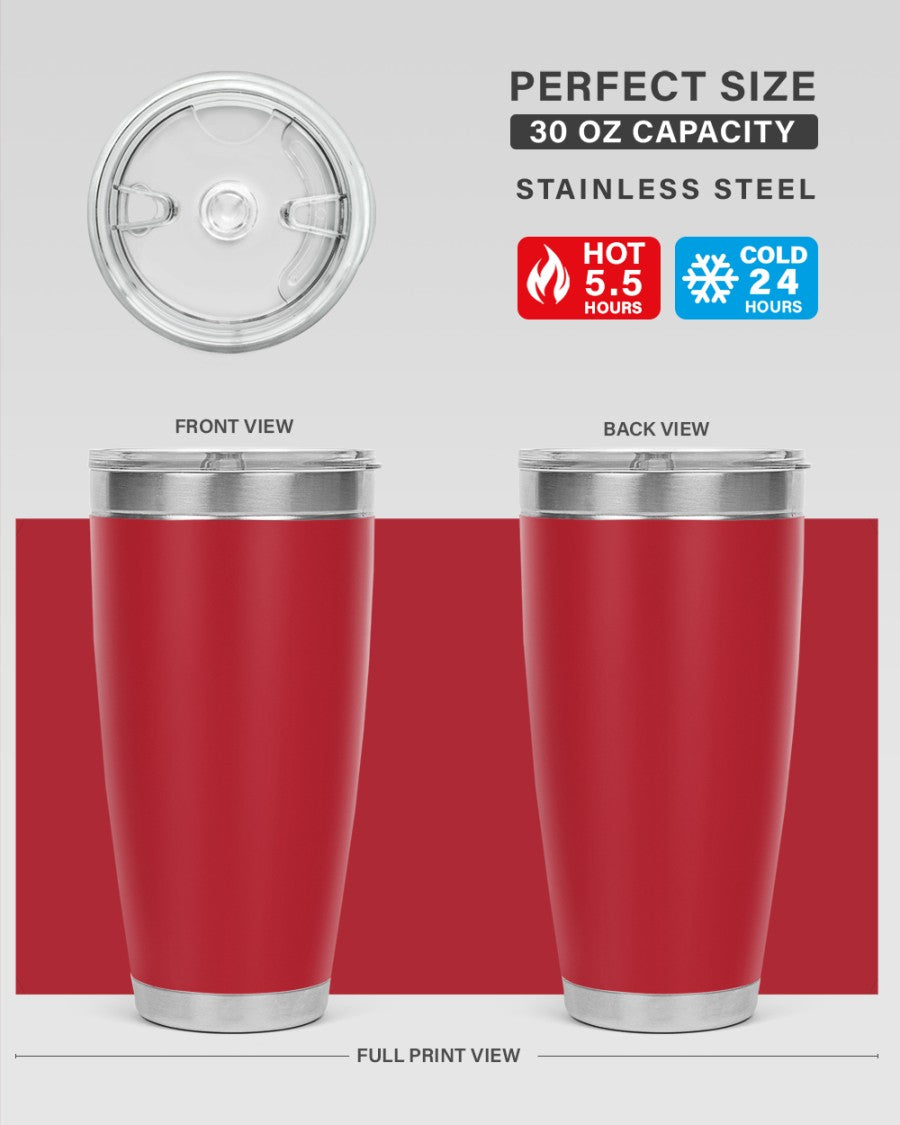 A sleek 30oz stainless steel tumbler with a drink-thru lid, perfect for hot and cold beverages.