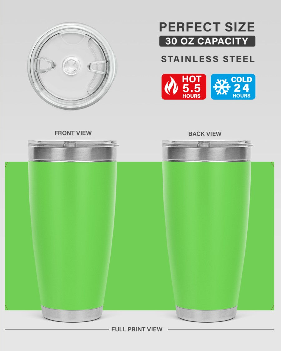 A sleek 30oz stainless steel tumbler with a drink-thru lid, perfect for hot and cold beverages.