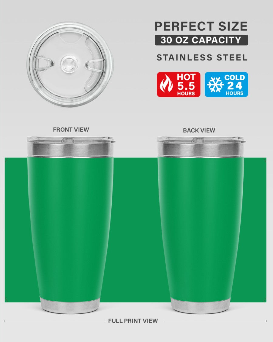 A sleek 30oz stainless steel tumbler with a drink-thru lid, perfect for hot and cold beverages.