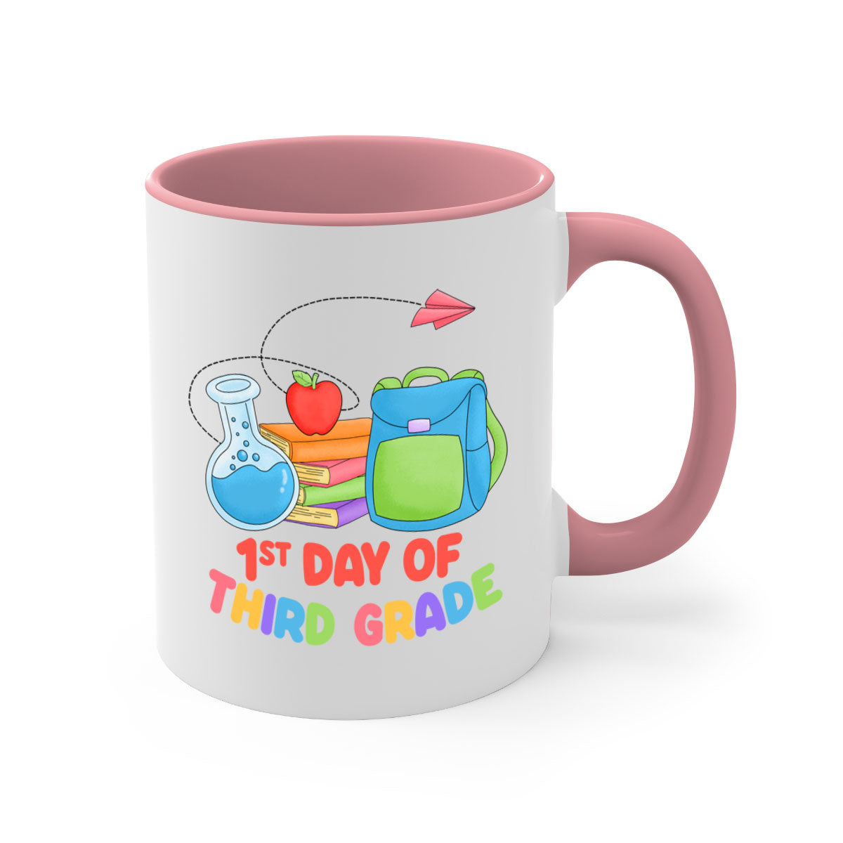 A colorful ceramic mug featuring a glossy finish, designed for coffee or tea, with a colored handle and interior, celebrating the 3rd day of 3rd grade.