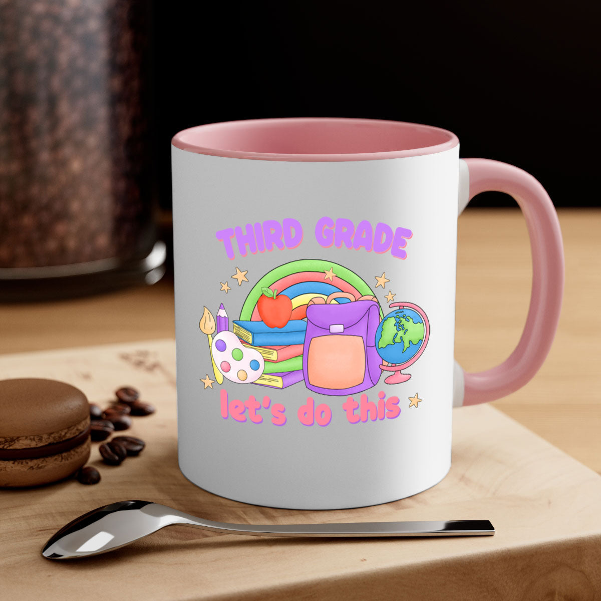 A colorful 3rd Grade Lets Do This Mug with a glossy finish, featuring a colored handle and interior, available in multiple sizes.