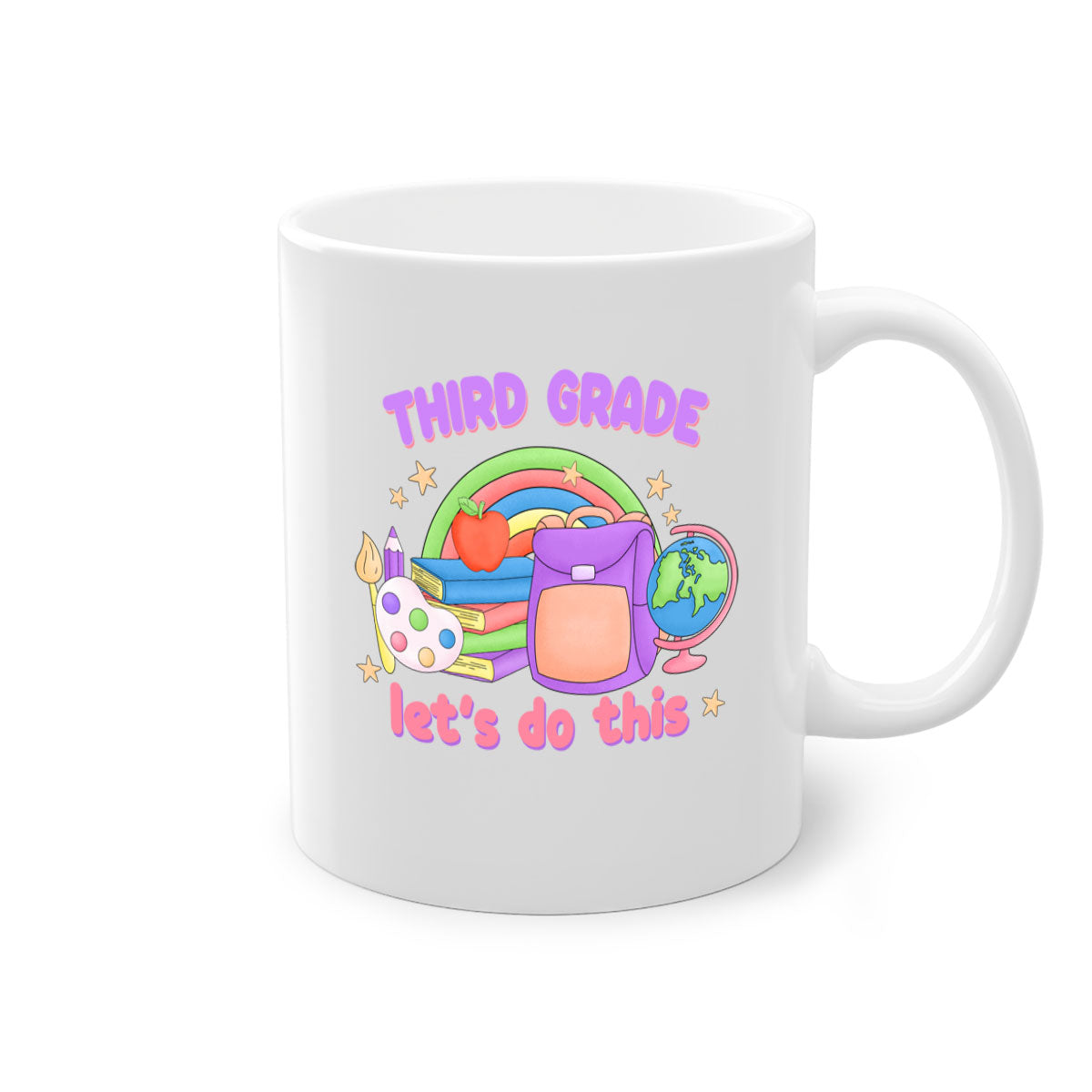 A colorful 3rd Grade Lets Do This Mug with a glossy finish, featuring a colored handle and interior, available in multiple sizes.
