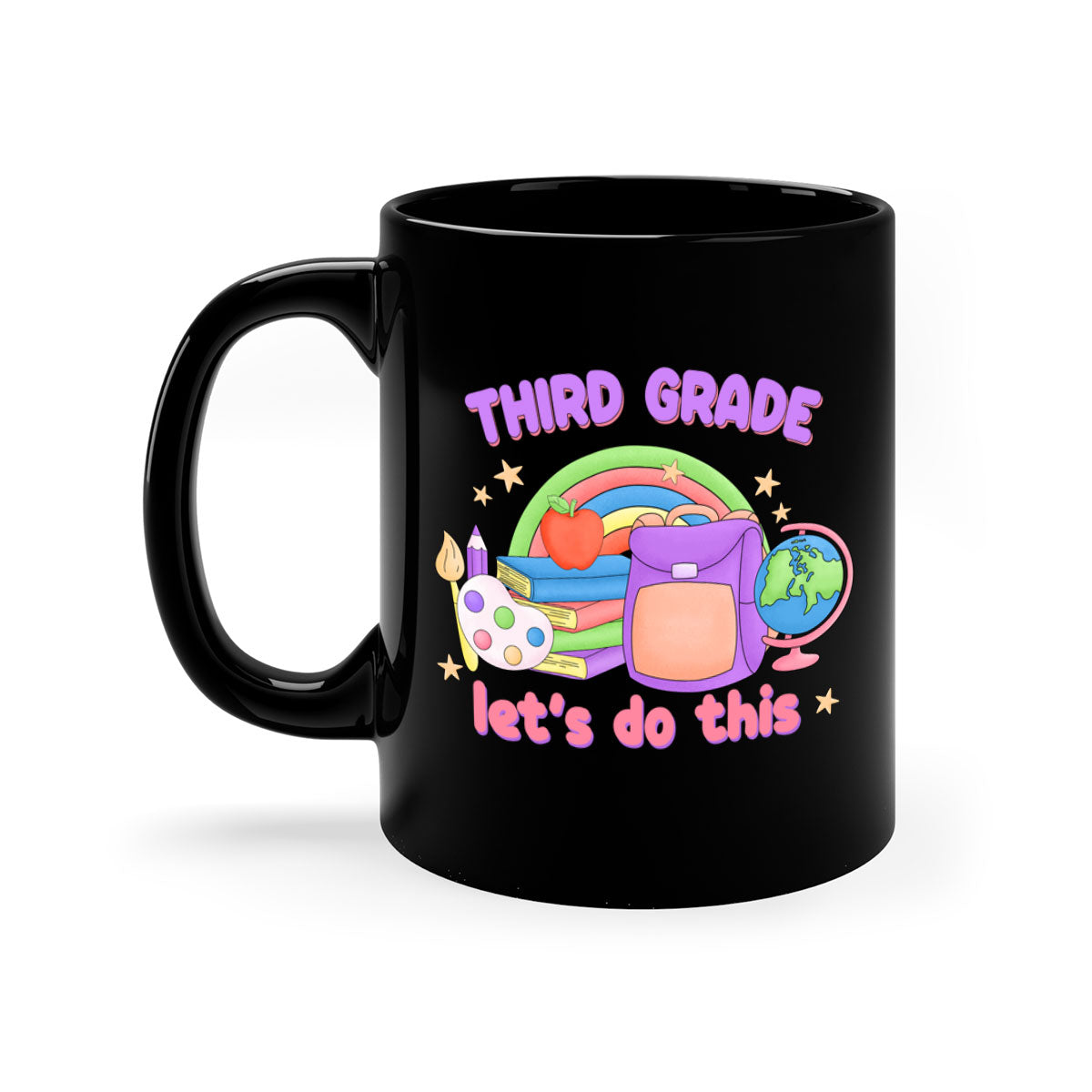 A colorful 3rd Grade Lets Do This Mug with a glossy finish, featuring a colored handle and interior, available in multiple sizes.