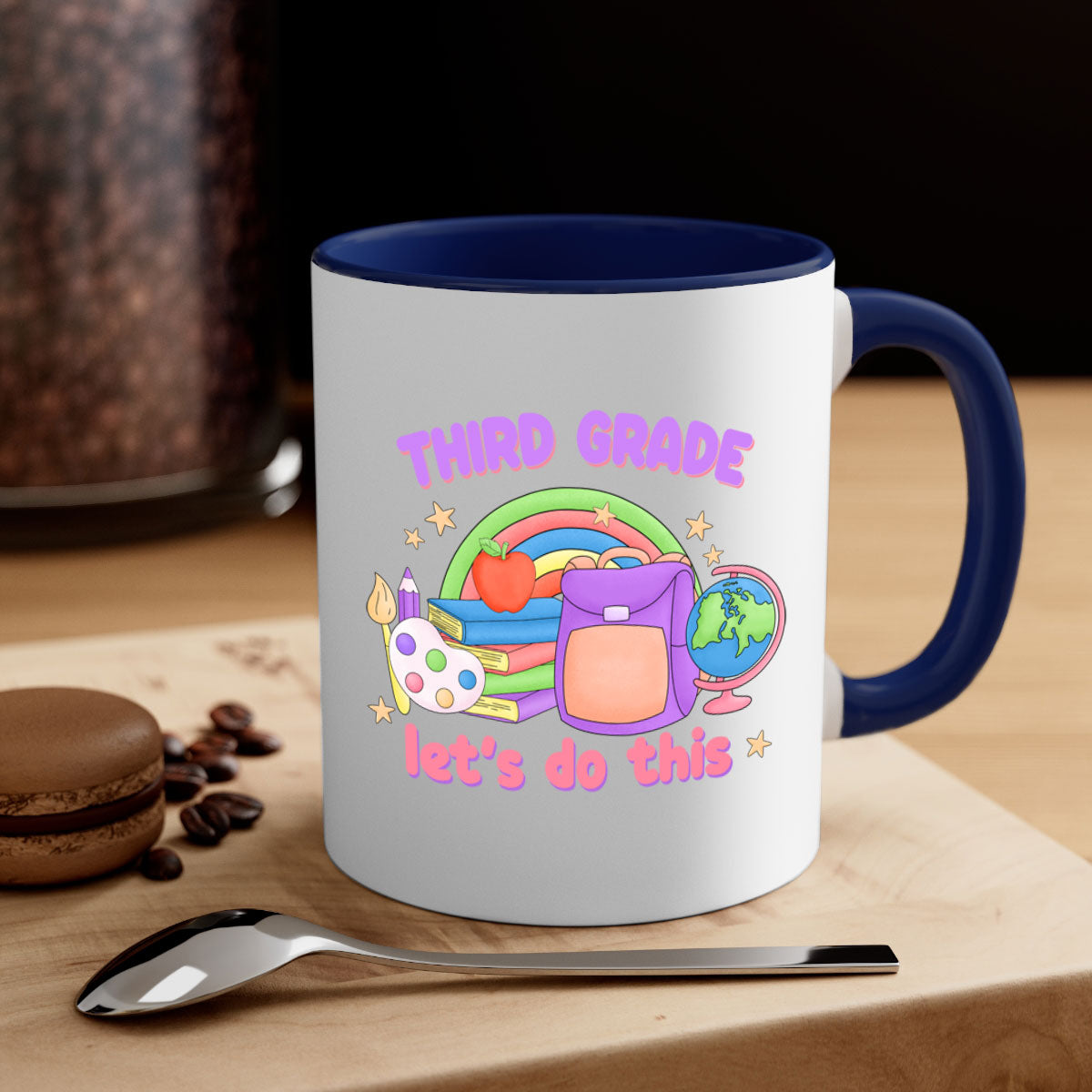 A colorful 3rd Grade Lets Do This Mug with a glossy finish, featuring a colored handle and interior, available in multiple sizes.