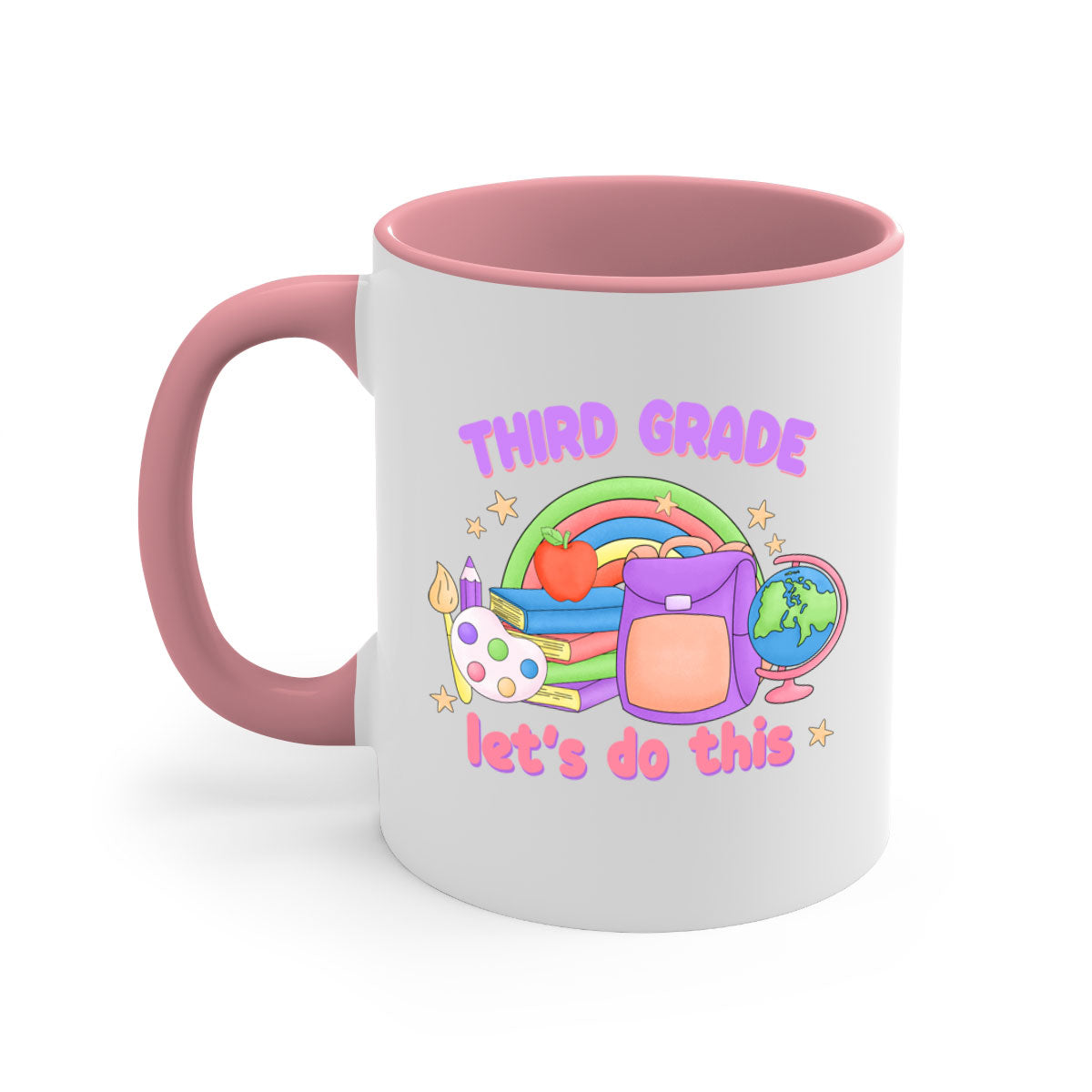 A colorful 3rd Grade Lets Do This Mug with a glossy finish, featuring a colored handle and interior, available in multiple sizes.