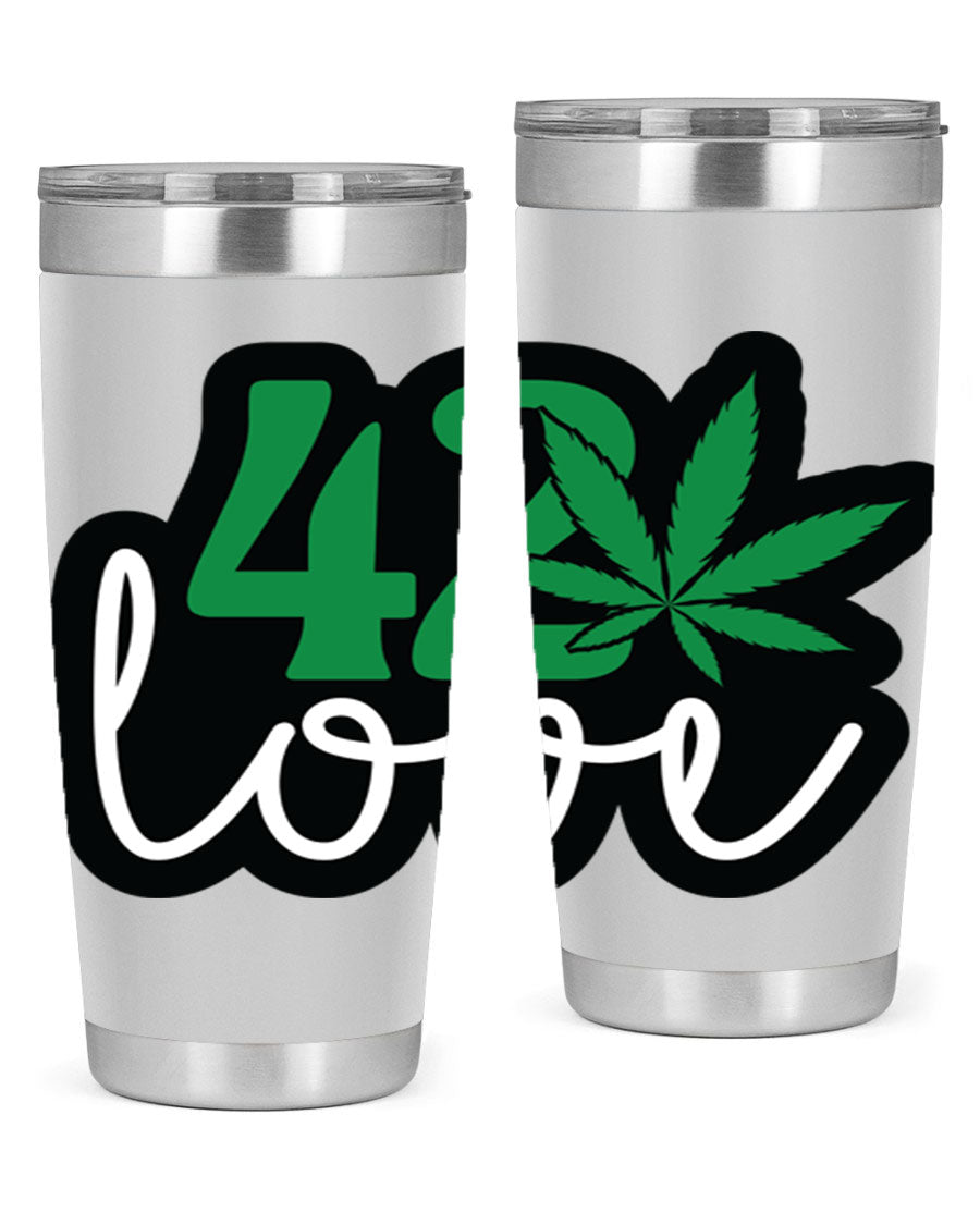 420 Love 20oz Tumbler made of stainless steel with a vibrant design, featuring a drink-thru lid and double wall vacuum insulation.