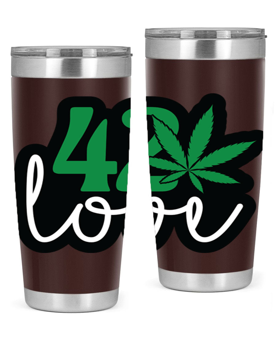 420 Love 20oz Tumbler made of stainless steel with a vibrant design, featuring a drink-thru lid and double wall vacuum insulation.