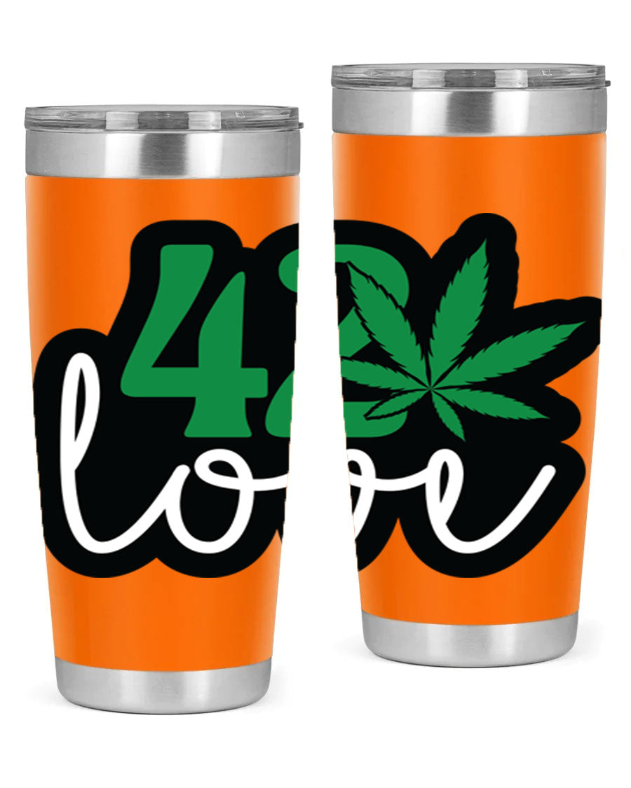 420 Love 20oz Tumbler made of stainless steel with a vibrant design, featuring a drink-thru lid and double wall vacuum insulation.