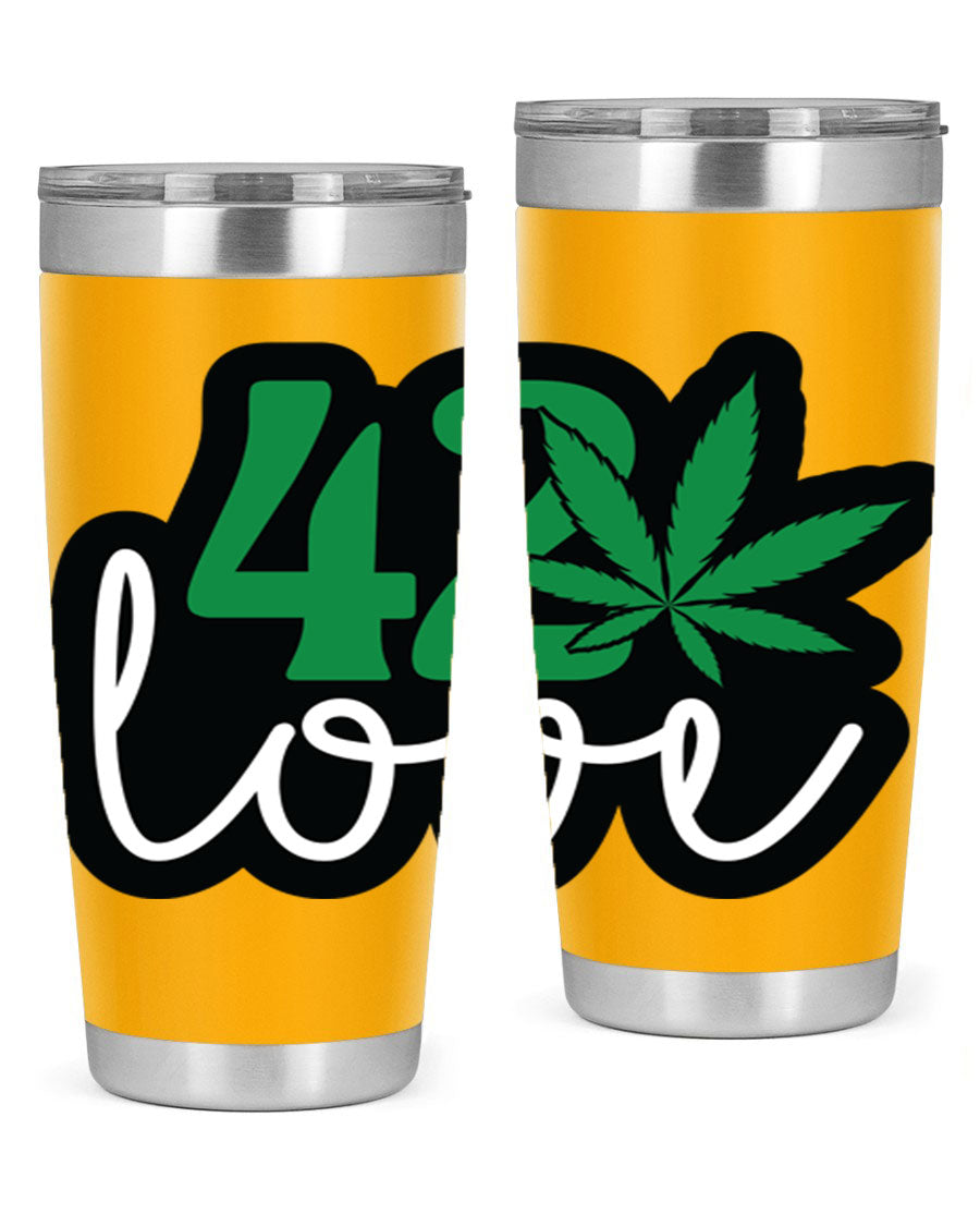 420 Love 20oz Tumbler made of stainless steel with a vibrant design, featuring a drink-thru lid and double wall vacuum insulation.