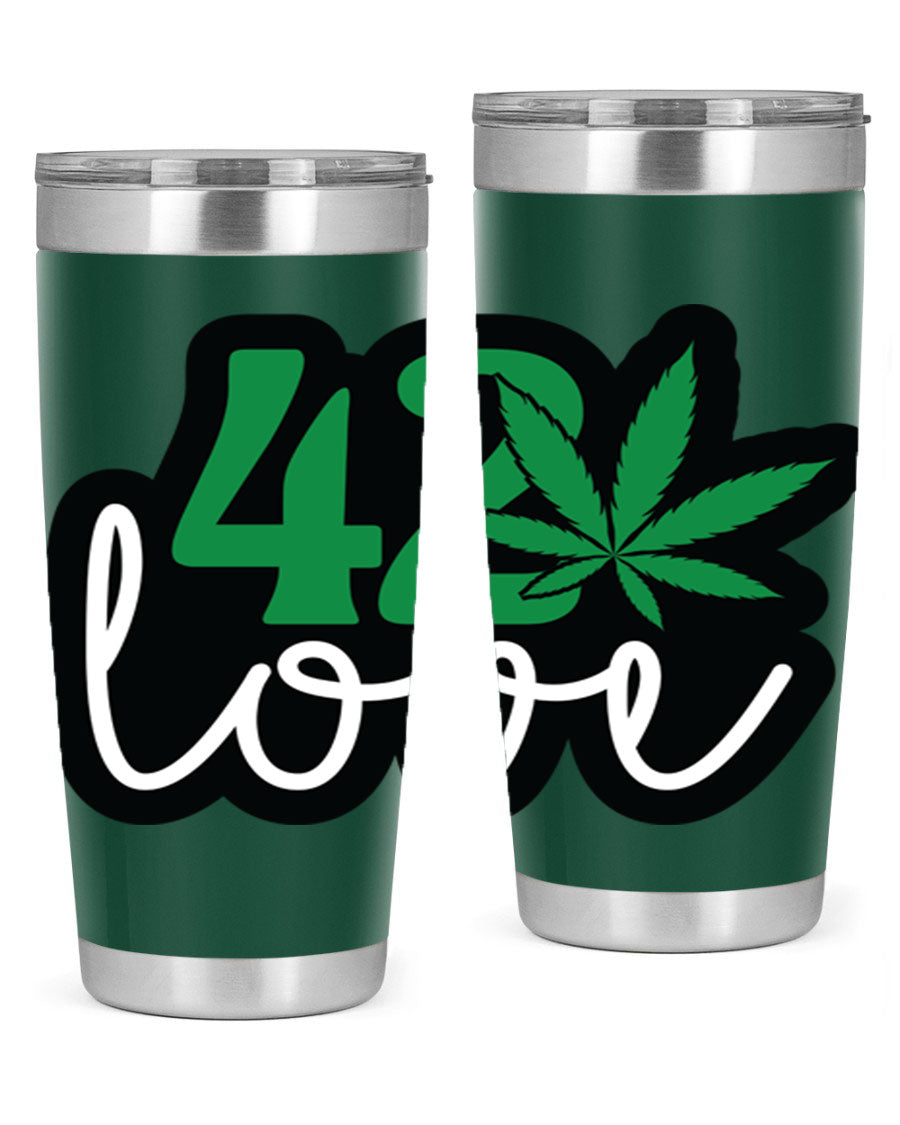 420 Love 20oz Tumbler made of stainless steel with a vibrant design, featuring a drink-thru lid and double wall vacuum insulation.