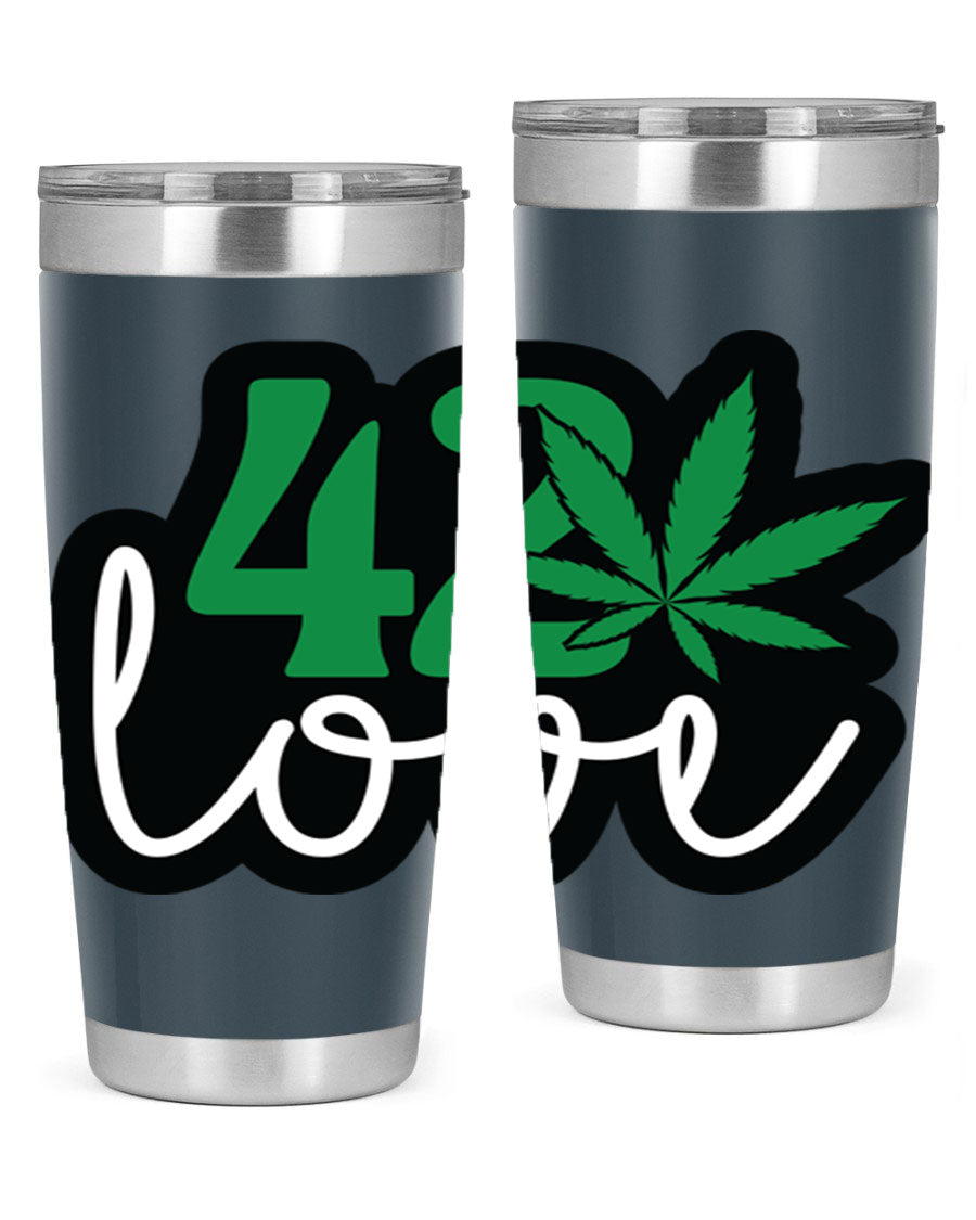 420 Love 20oz Tumbler made of stainless steel with a vibrant design, featuring a drink-thru lid and double wall vacuum insulation.