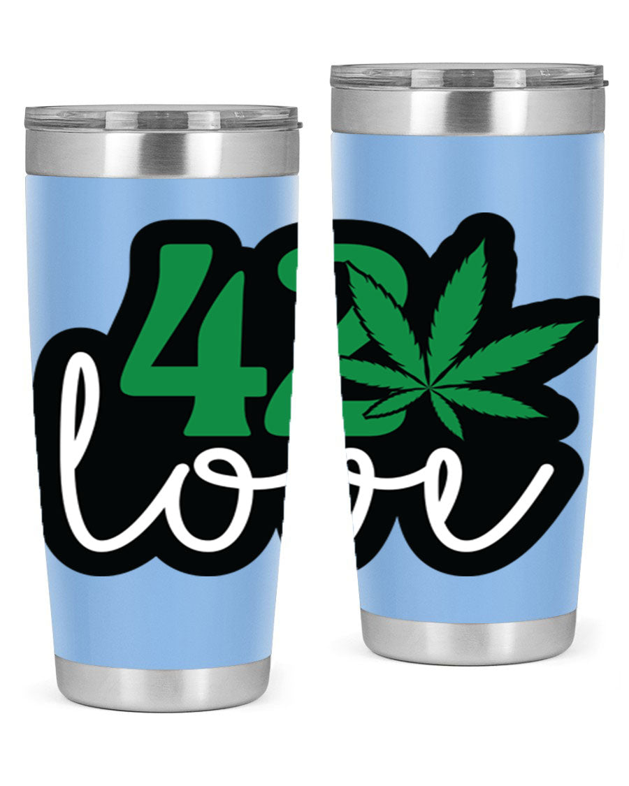 420 Love 20oz Tumbler made of stainless steel with a vibrant design, featuring a drink-thru lid and double wall vacuum insulation.