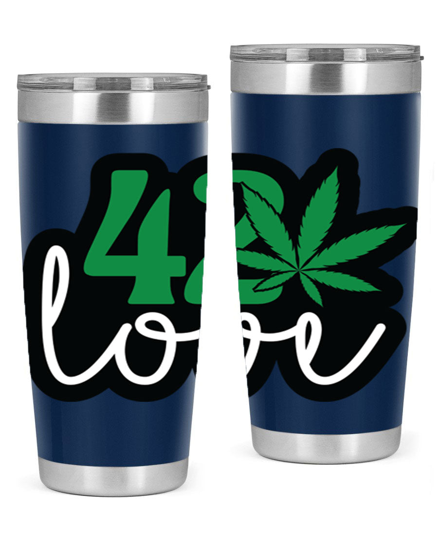 420 Love 20oz Tumbler made of stainless steel with a vibrant design, featuring a drink-thru lid and double wall vacuum insulation.