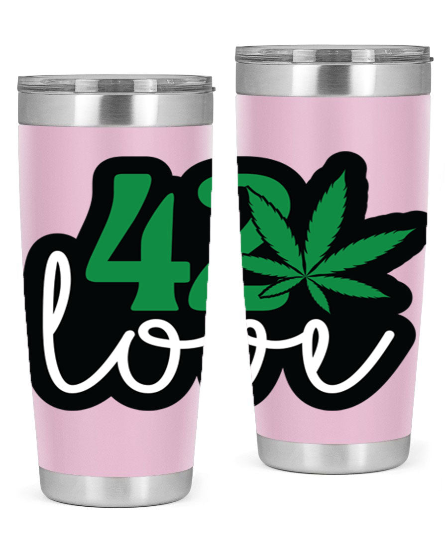 420 Love 20oz Tumbler made of stainless steel with a vibrant design, featuring a drink-thru lid and double wall vacuum insulation.