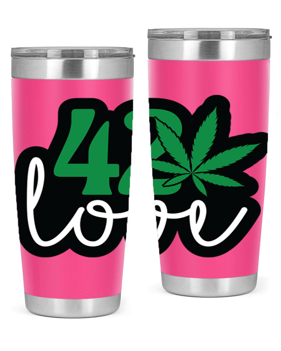 420 Love 20oz Tumbler made of stainless steel with a vibrant design, featuring a drink-thru lid and double wall vacuum insulation.