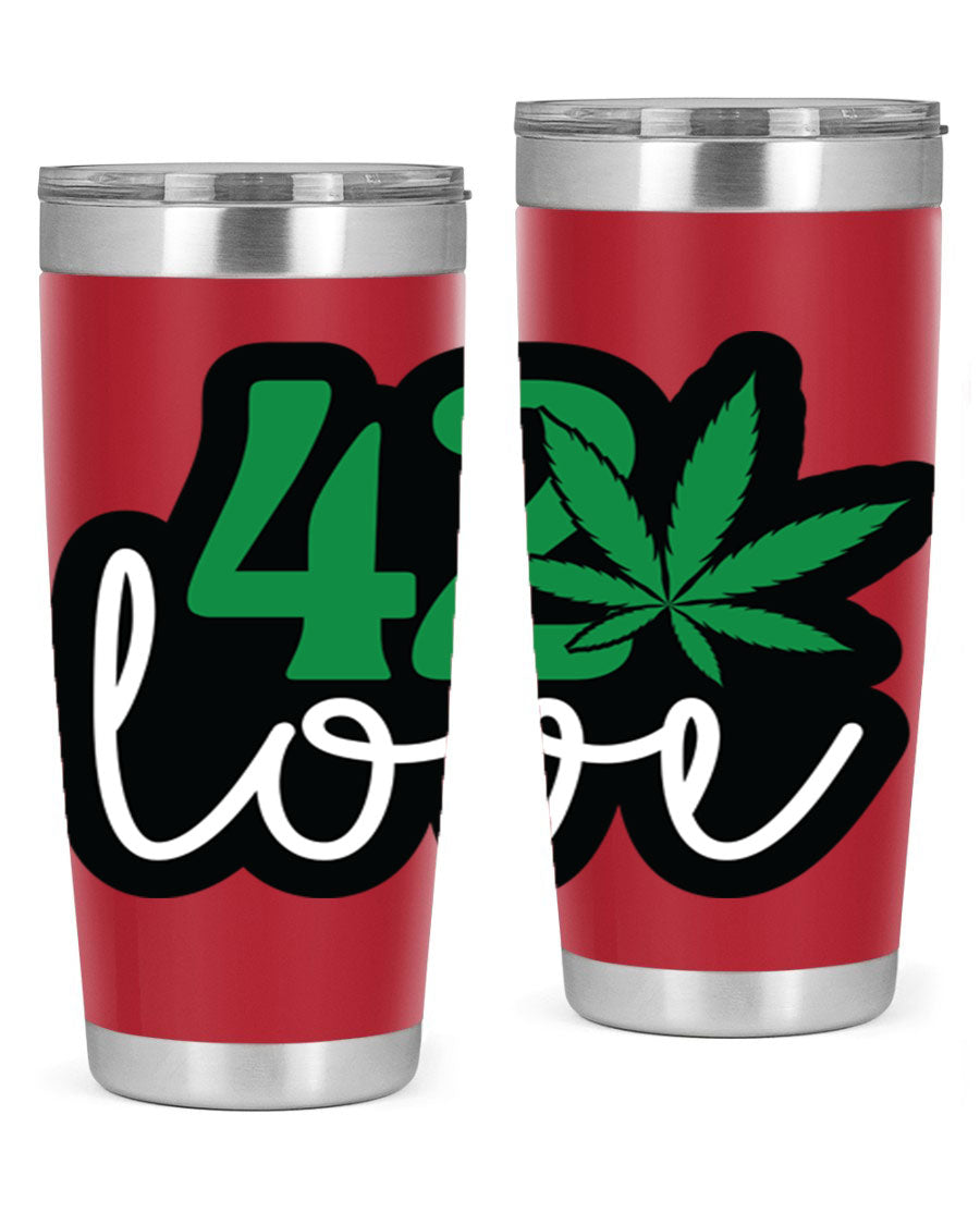 420 Love 20oz Tumbler made of stainless steel with a vibrant design, featuring a drink-thru lid and double wall vacuum insulation.