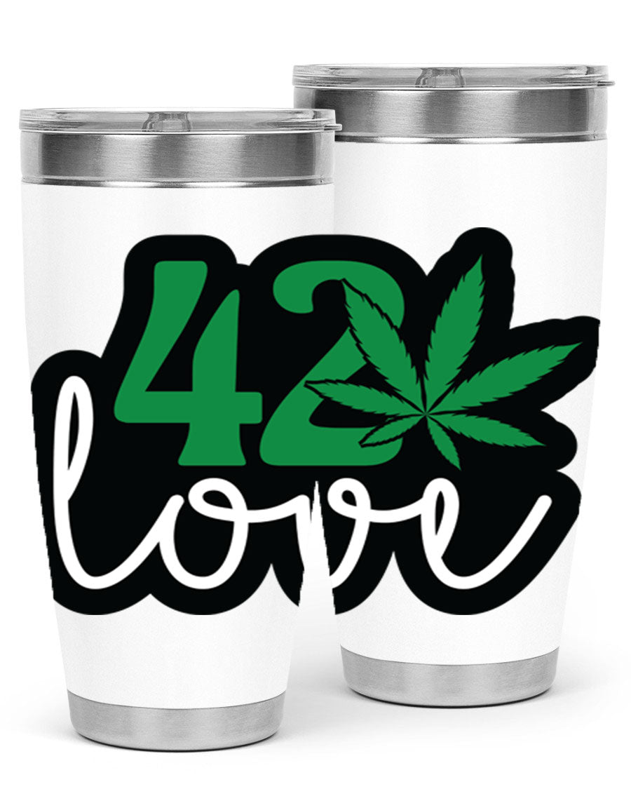420 Love 20oz Tumbler made of stainless steel with a vibrant design, featuring a drink-thru lid and double wall vacuum insulation.