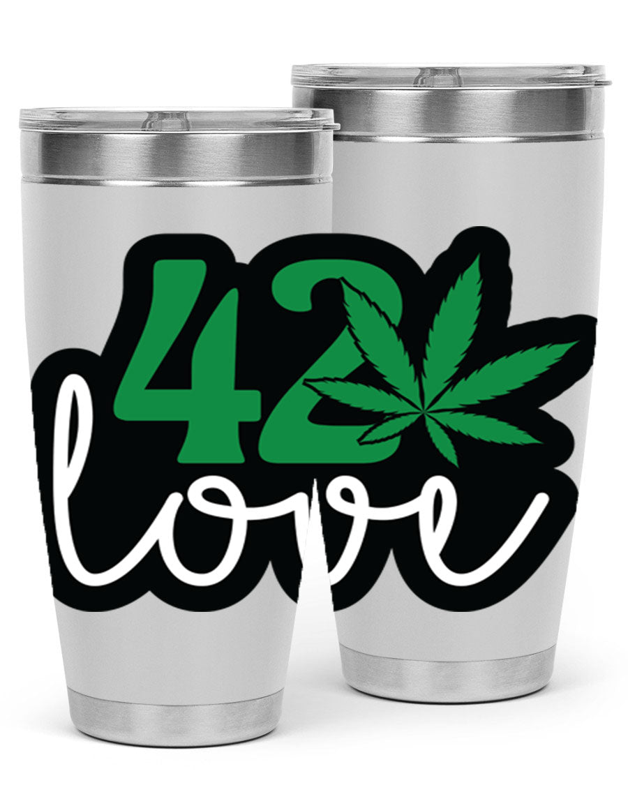 420 Love 20oz Tumbler made of stainless steel with a vibrant design, featuring a drink-thru lid and double wall vacuum insulation.