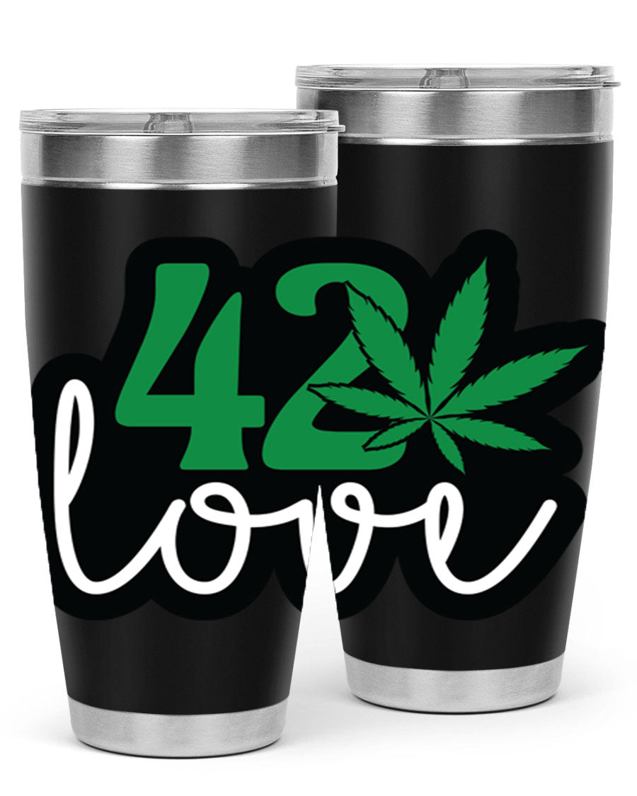 420 Love 20oz Tumbler made of stainless steel with a vibrant design, featuring a drink-thru lid and double wall vacuum insulation.