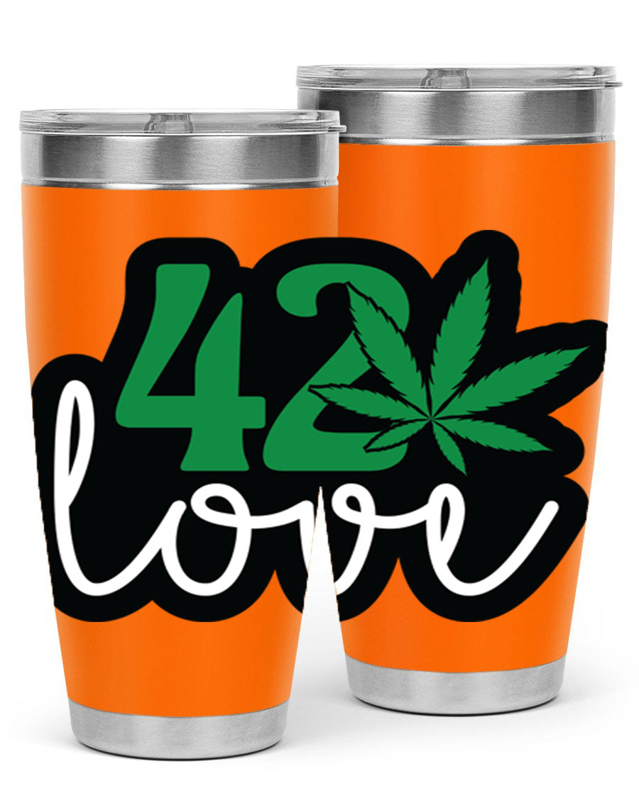 420 Love 20oz Tumbler made of stainless steel with a vibrant design, featuring a drink-thru lid and double wall vacuum insulation.
