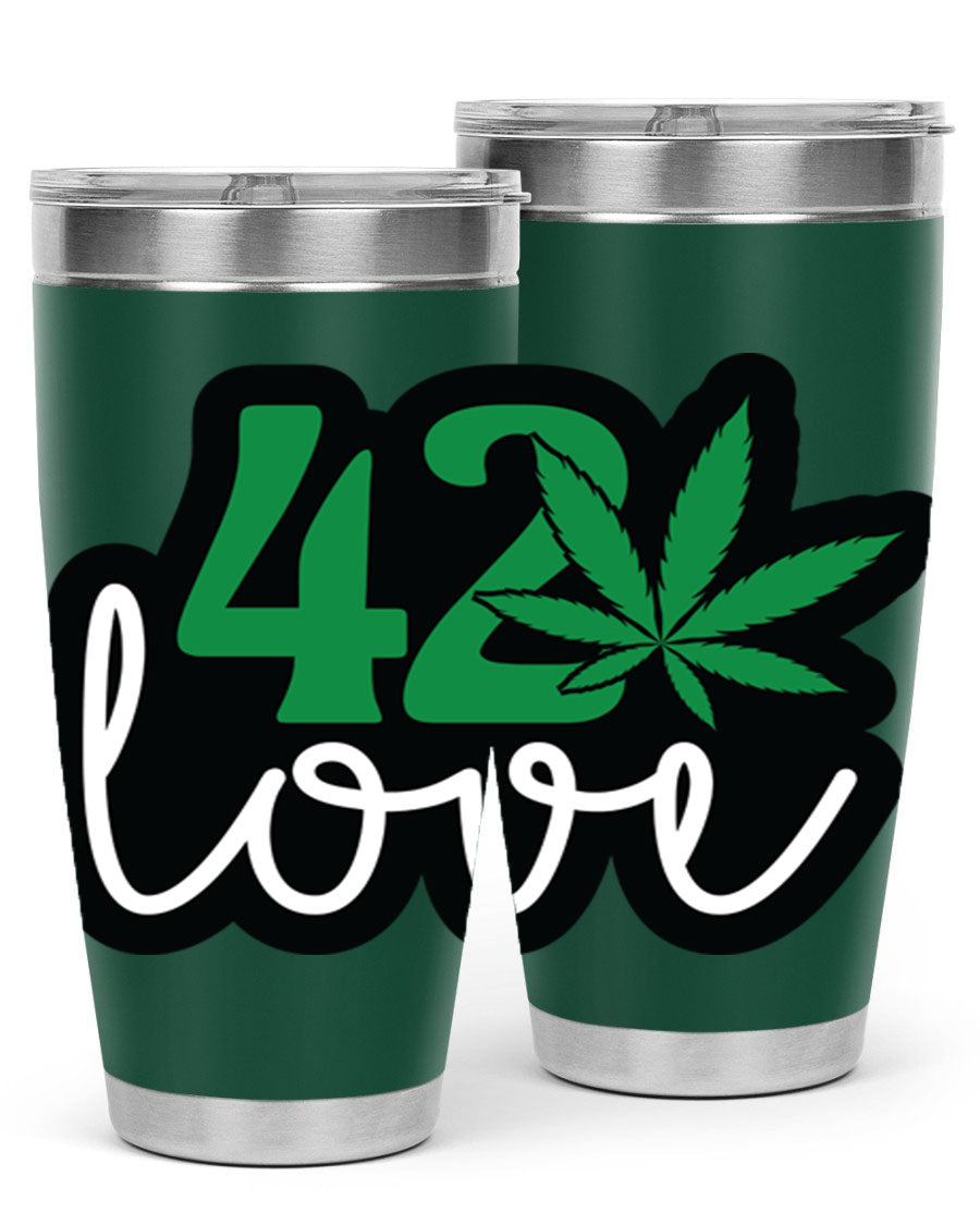 420 Love 20oz Tumbler made of stainless steel with a vibrant design, featuring a drink-thru lid and double wall vacuum insulation.