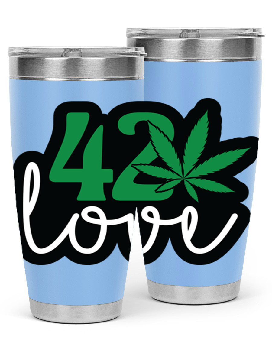 420 Love 20oz Tumbler made of stainless steel with a vibrant design, featuring a drink-thru lid and double wall vacuum insulation.