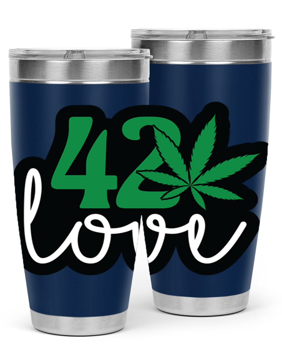 420 Love 20oz Tumbler made of stainless steel with a vibrant design, featuring a drink-thru lid and double wall vacuum insulation.