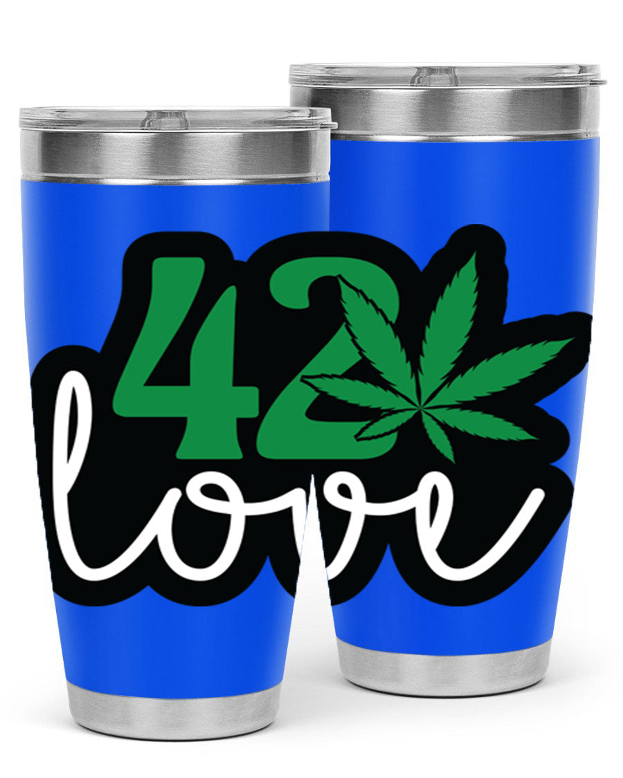 420 Love 20oz Tumbler made of stainless steel with a vibrant design, featuring a drink-thru lid and double wall vacuum insulation.