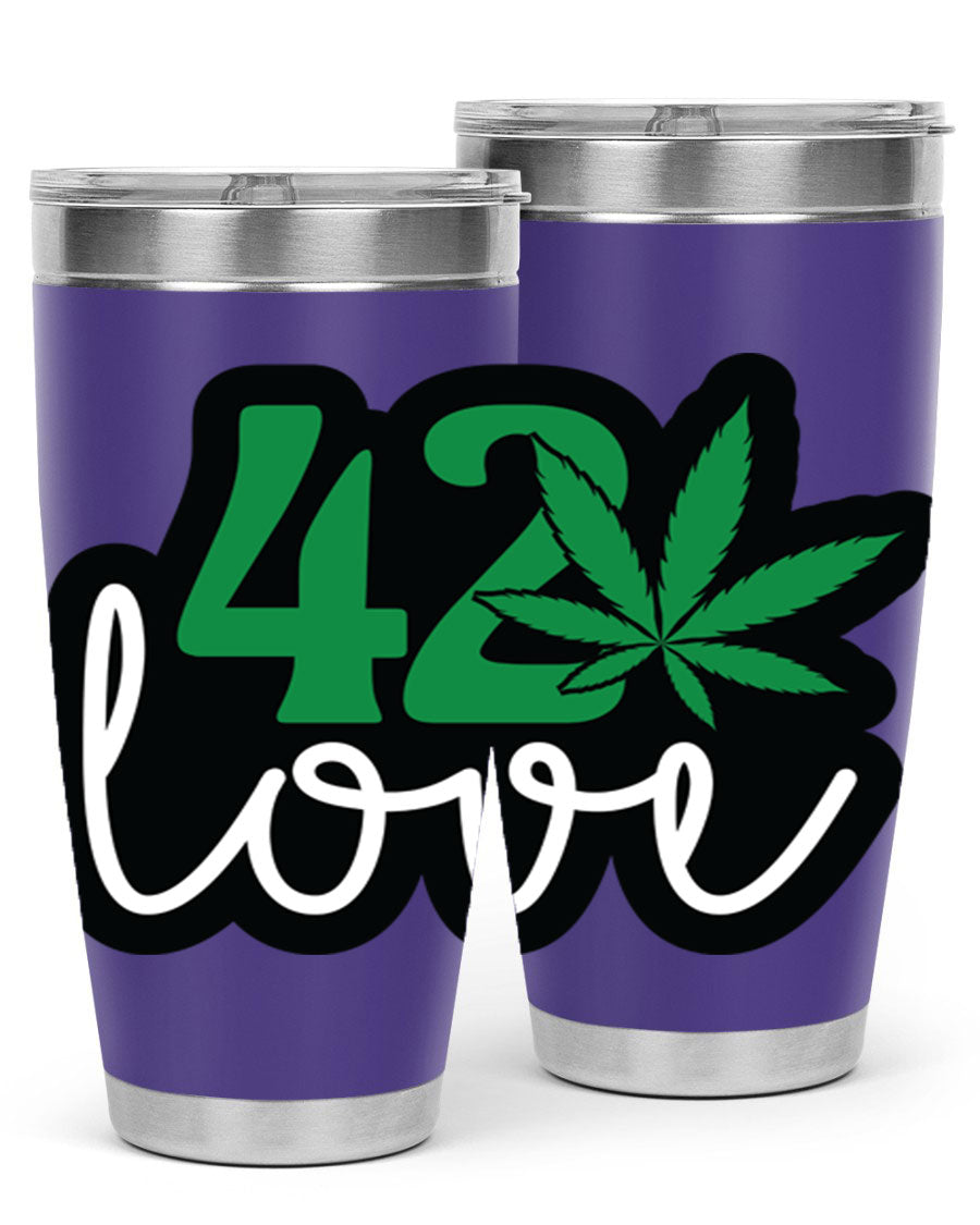 420 Love 20oz Tumbler made of stainless steel with a vibrant design, featuring a drink-thru lid and double wall vacuum insulation.