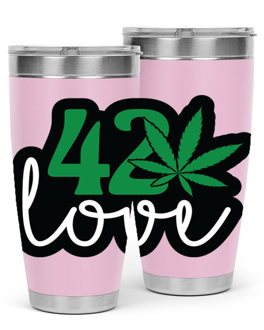 420 Love 20oz Tumbler made of stainless steel with a vibrant design, featuring a drink-thru lid and double wall vacuum insulation.