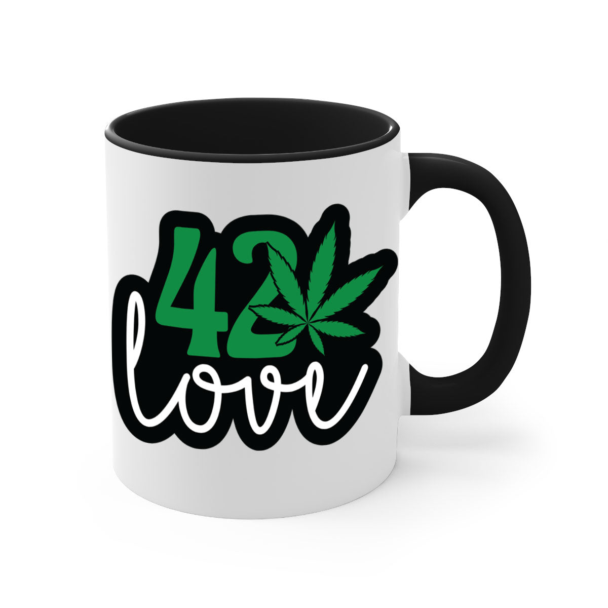 420 love 1# marijuana mug with a glossy finish, featuring a colored handle and interior, available in multiple colors.