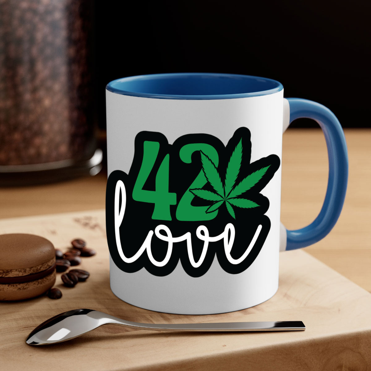 420 love 1# marijuana mug with a glossy finish, featuring a colored handle and interior, available in multiple colors.