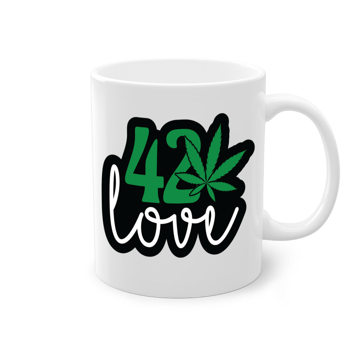 420 love 1# marijuana mug with a glossy finish, featuring a colored handle and interior, available in multiple colors.
