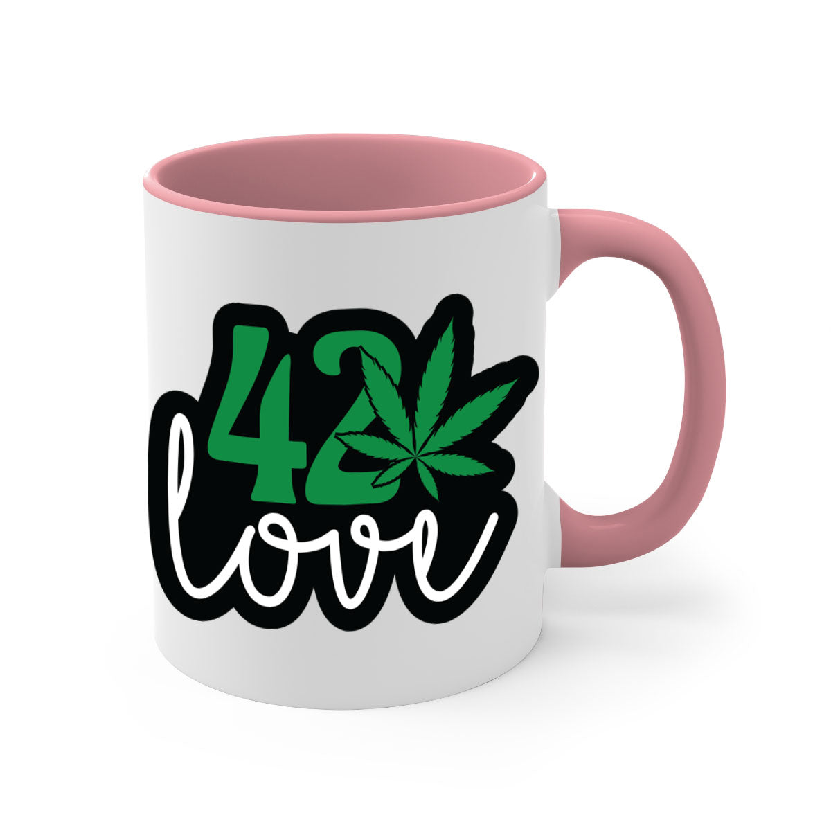 420 love 1# marijuana mug with a glossy finish, featuring a colored handle and interior, available in multiple colors.
