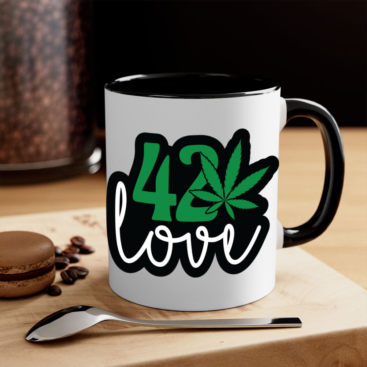 420 love 1# marijuana mug with a glossy finish, featuring a colored handle and interior, available in multiple colors.
