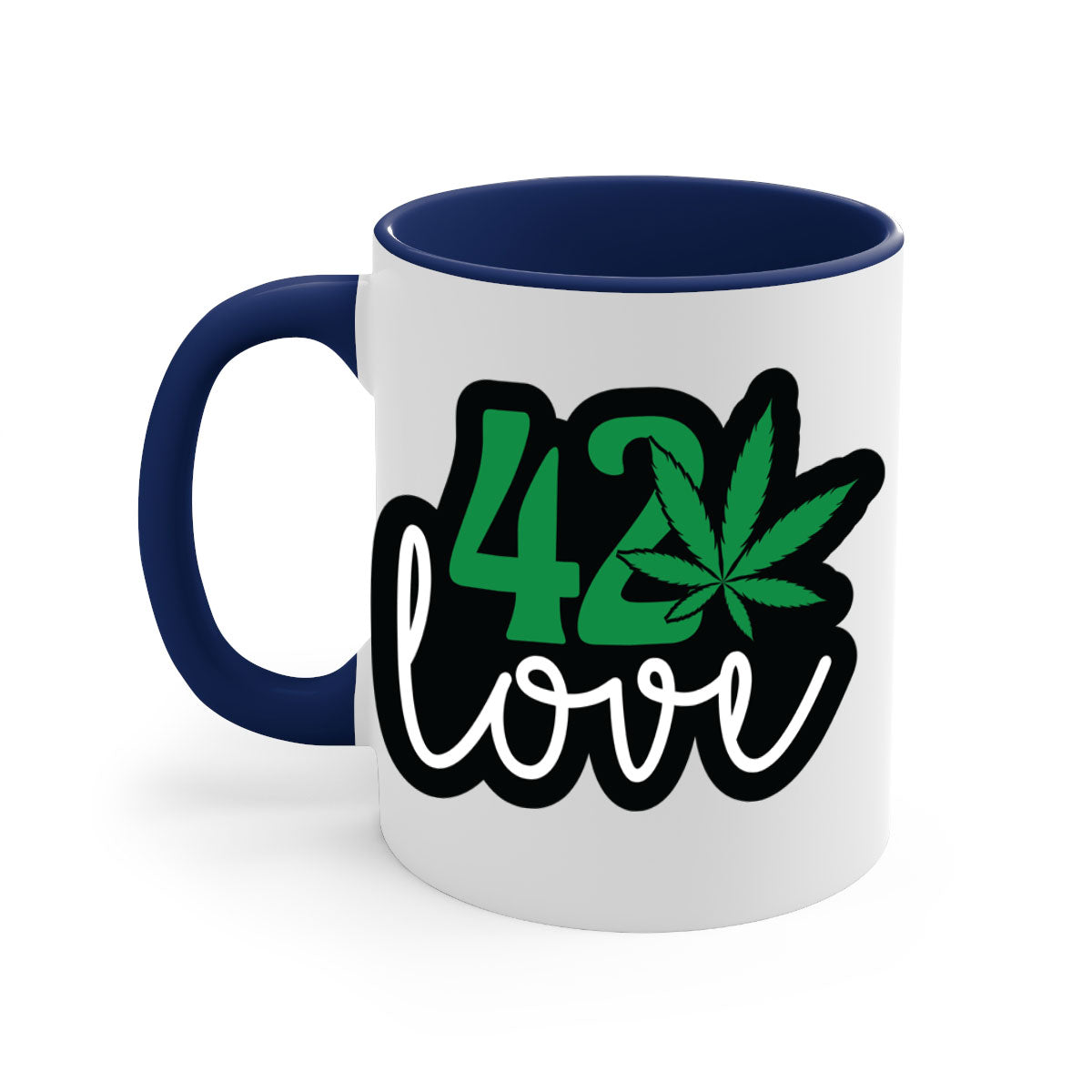 420 love 1# marijuana mug with a glossy finish, featuring a colored handle and interior, available in multiple colors.