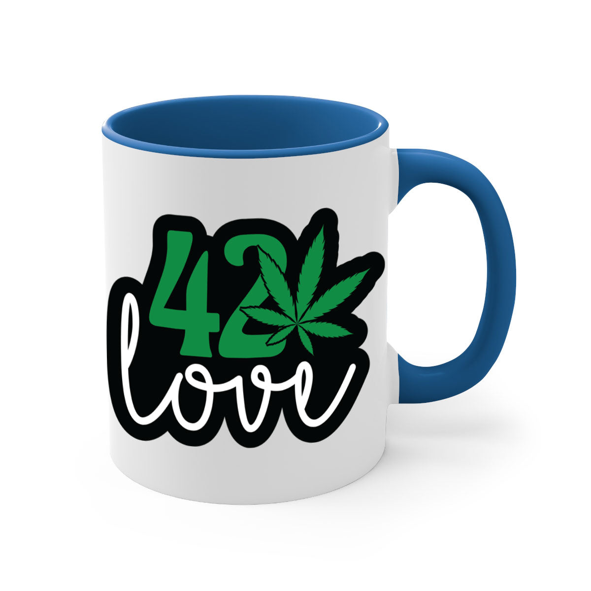 420 love 1# marijuana mug with a glossy finish, featuring a colored handle and interior, available in multiple colors.