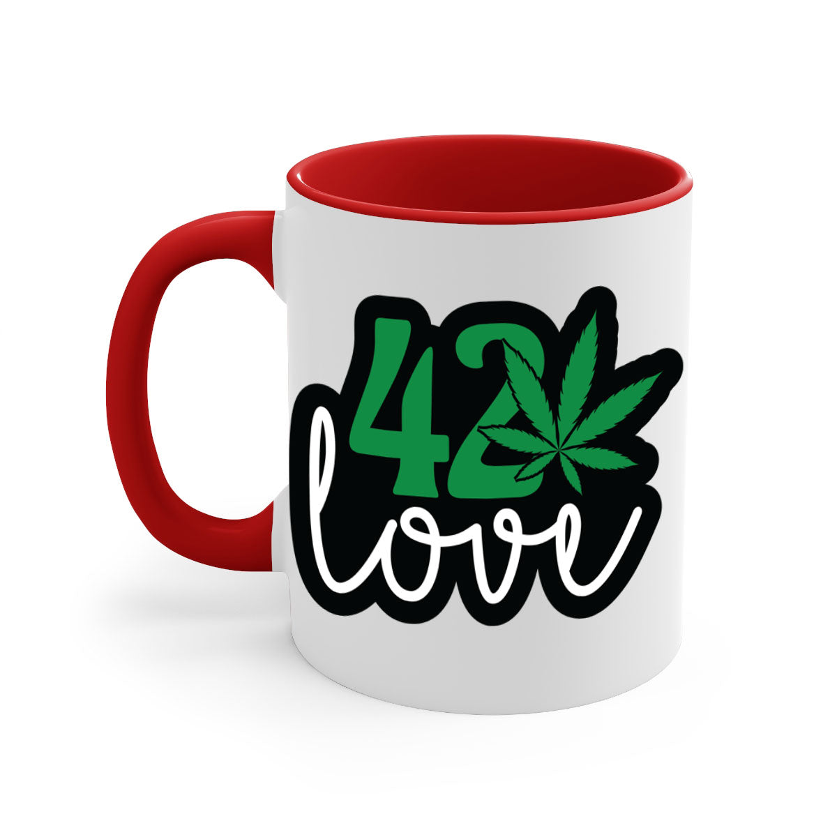 420 love 1# marijuana mug with a glossy finish, featuring a colored handle and interior, available in multiple colors.