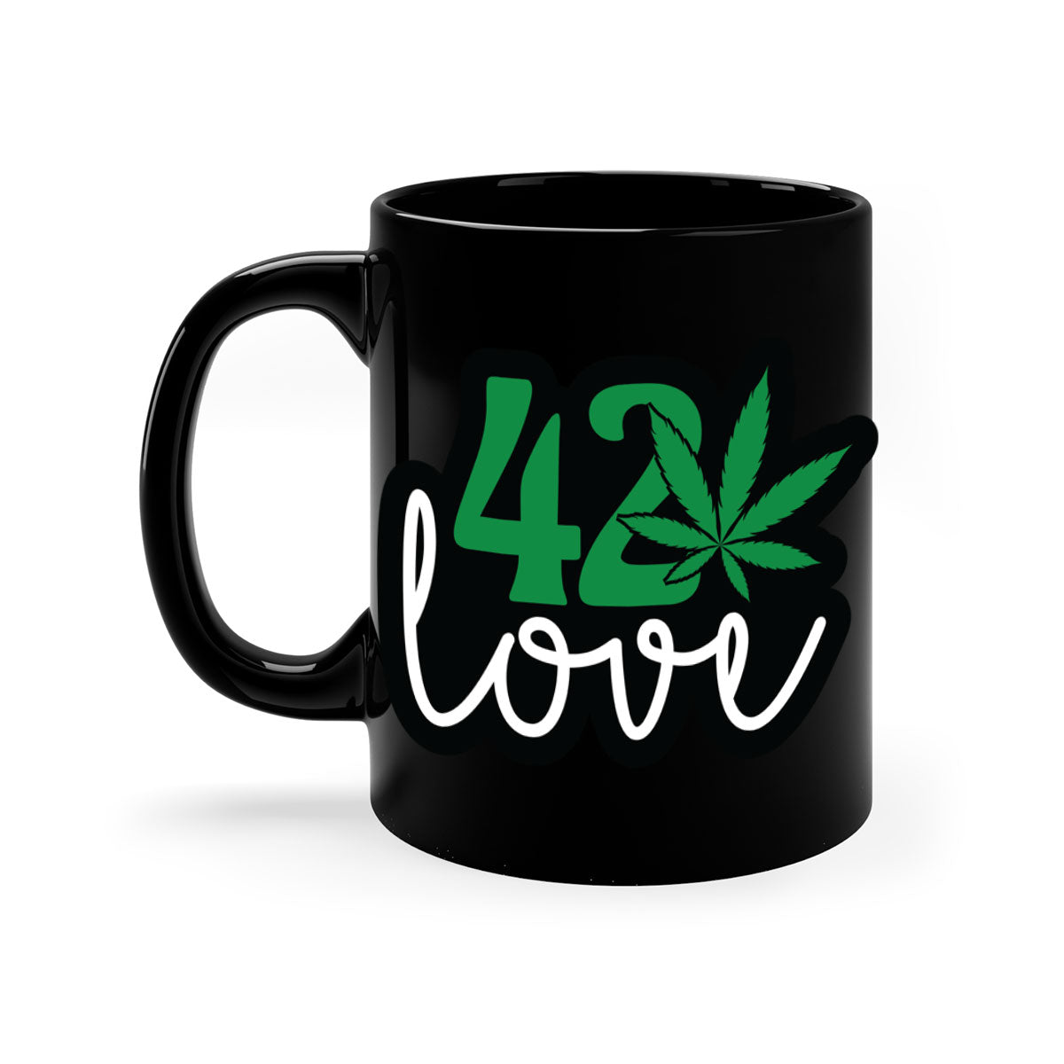 420 love 1# marijuana mug with a glossy finish, featuring a colored handle and interior, available in multiple colors.